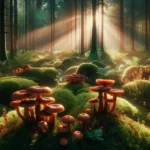 DALL·E 2024-03-04 18.02.26 - Wysoce realistyczny, horyzontalny obraz przedstawiający różnorodne grzyby halucynogenne rosnące w naturalnym, leśnym środowisku. Grzyby mają bogate w