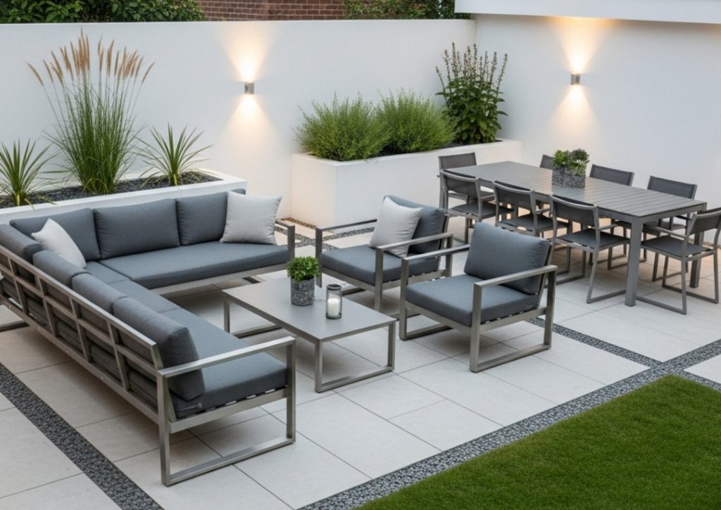 szary zestaw mebli ogrodowych