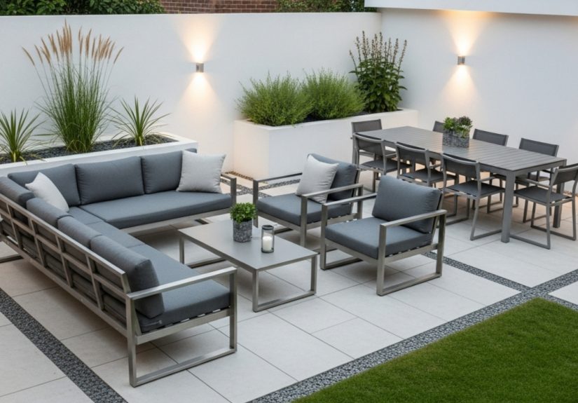 szary zestaw mebli ogrodowych